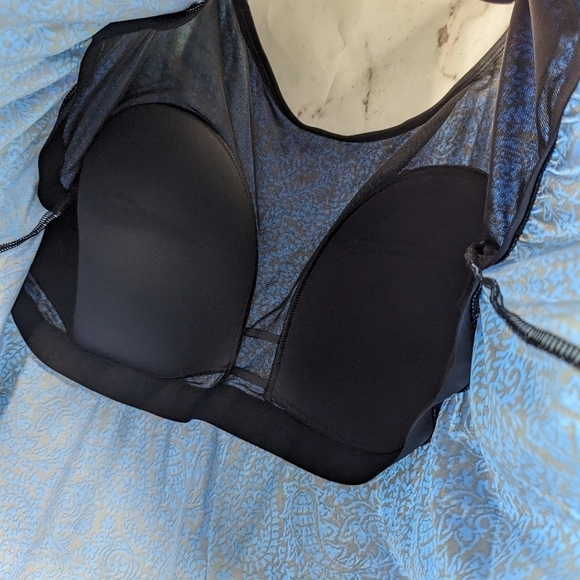 Catherines Swim Top Womens 34W Bathing Suit Blue Black Padded Tankini - Picture 7 of 11